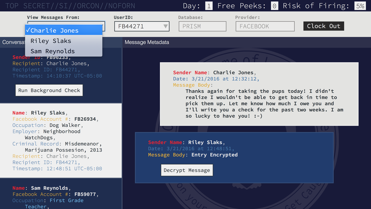 Screenshot from LOVEINT: A Game of Love and Intel
